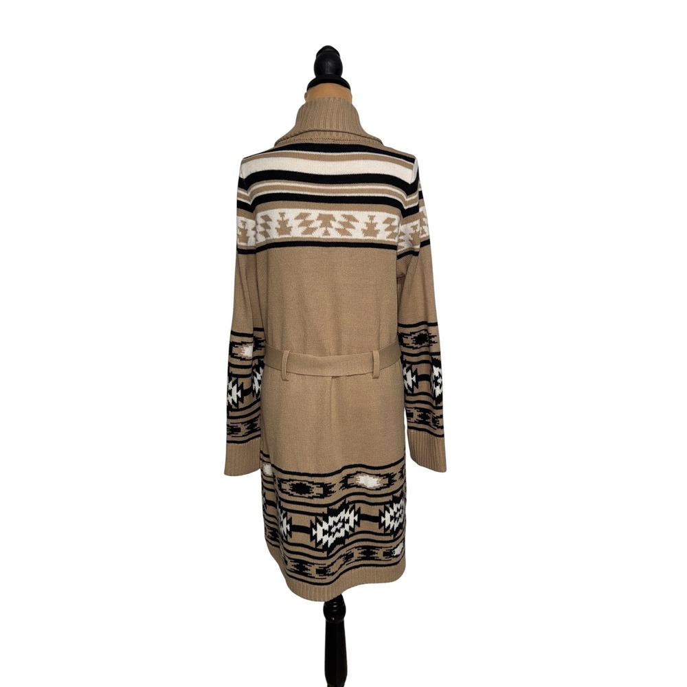 Chaps Womens Tan Southwestern Shawl Collar Belted Cardigan Sweater Small - Picture 4 of 7